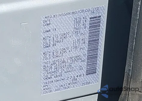 2022 Nissan Pathfinder Platinum 2Wd z USA, uszkodzony, nr VIN 5N1DR3DH2NC221481